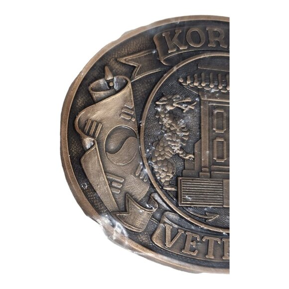 Korean War Veteran Brass Belt Buckle Military Collectible Dragon & Flags - Picture 3 of 7